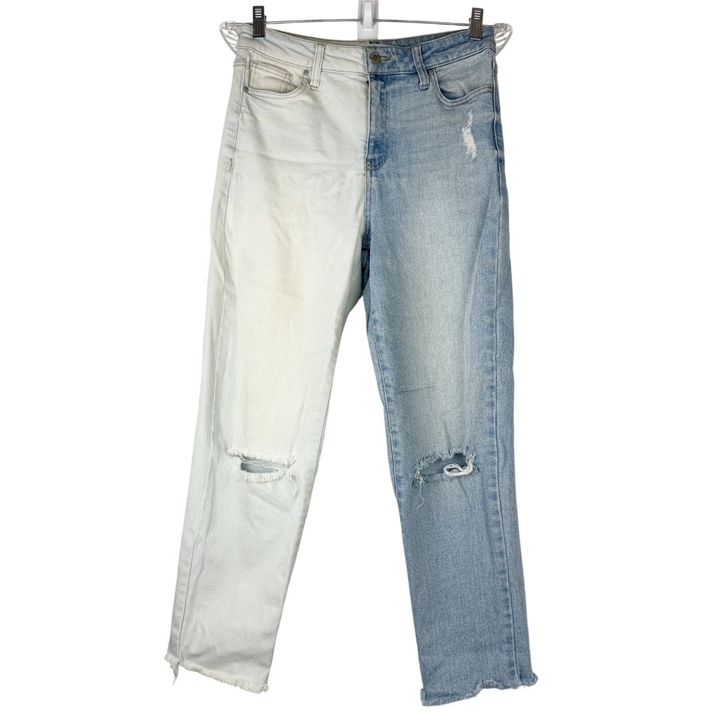 RSQ Womens 28 Split Leg Two Tone Distressed High Rise Straight Jeans Blue